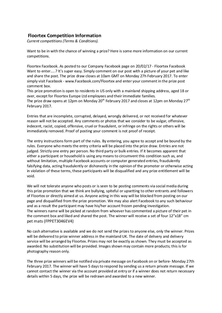 Page 1 of 2, Terms and Conditions 20th 27th February USA