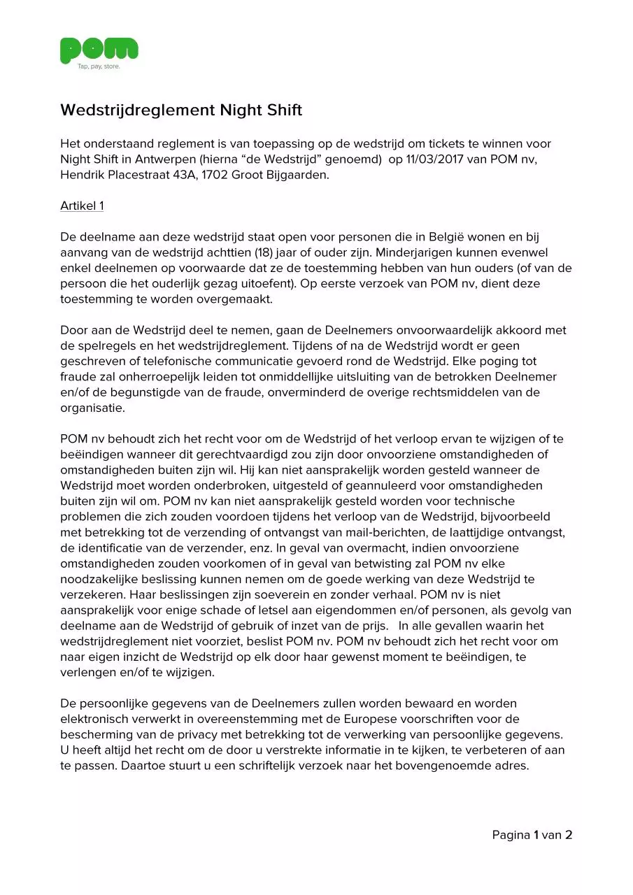 Page 1 of 2, wedstrijdreglement nightshift pom