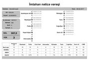 Page 3, İmtahan nəticə vərəqi (6 cı sinif)