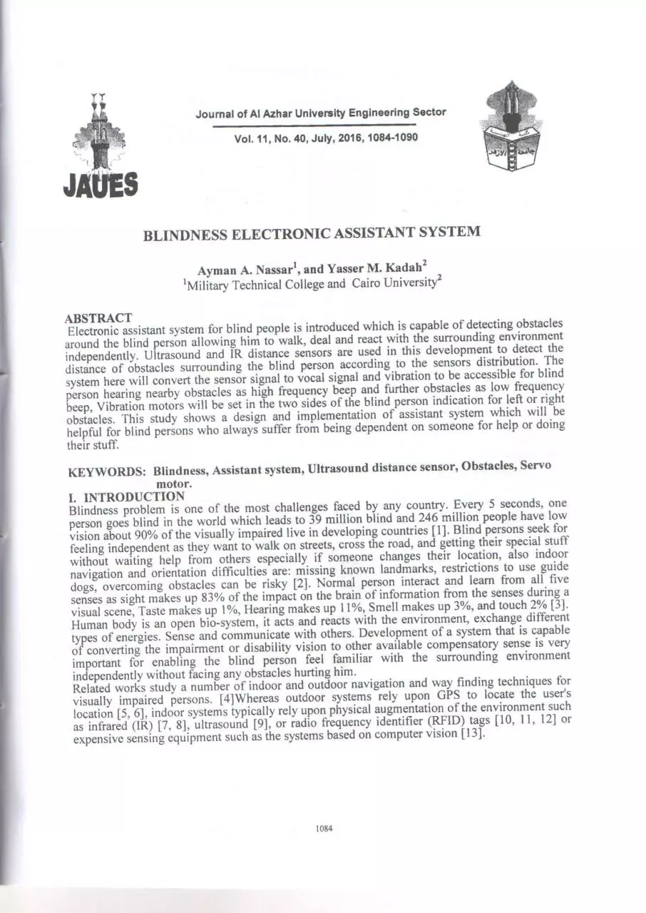 Page 1 of 7, Blindness Electronic Assistant System