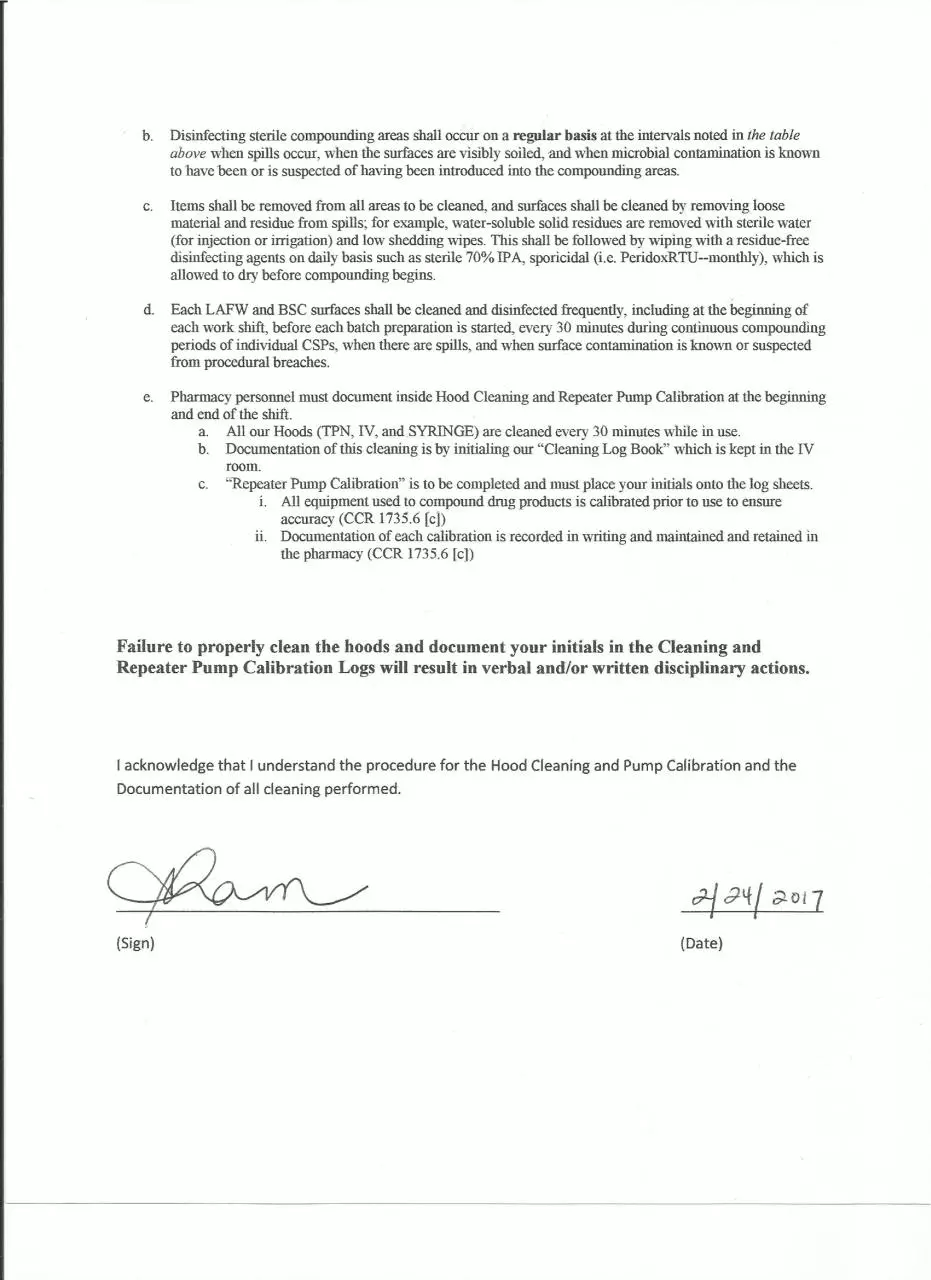 Page 1 of 1, Daily Hood Cleaning Documentation Competency Amy Pham 2