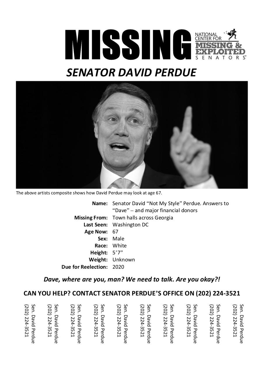 Document preview Senator David Perdue Missing Poster.pdf - page 1/1