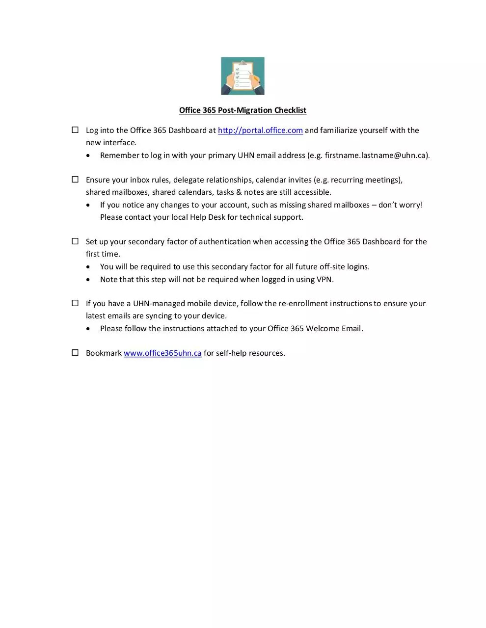 Document preview - Office 365 - Post-Migration Checklist.pdf - Page 1/1
