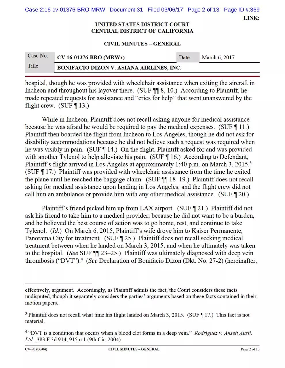 Page 2 of 13, Grant of MSJ in Dizon v. Asiana Airlines, Inc
