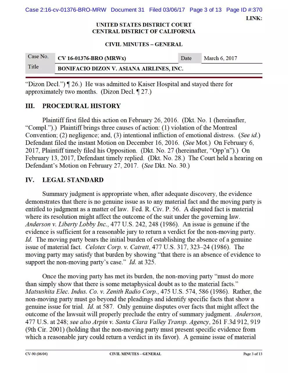 Page 3 of 13, Grant of MSJ in Dizon v. Asiana Airlines, Inc