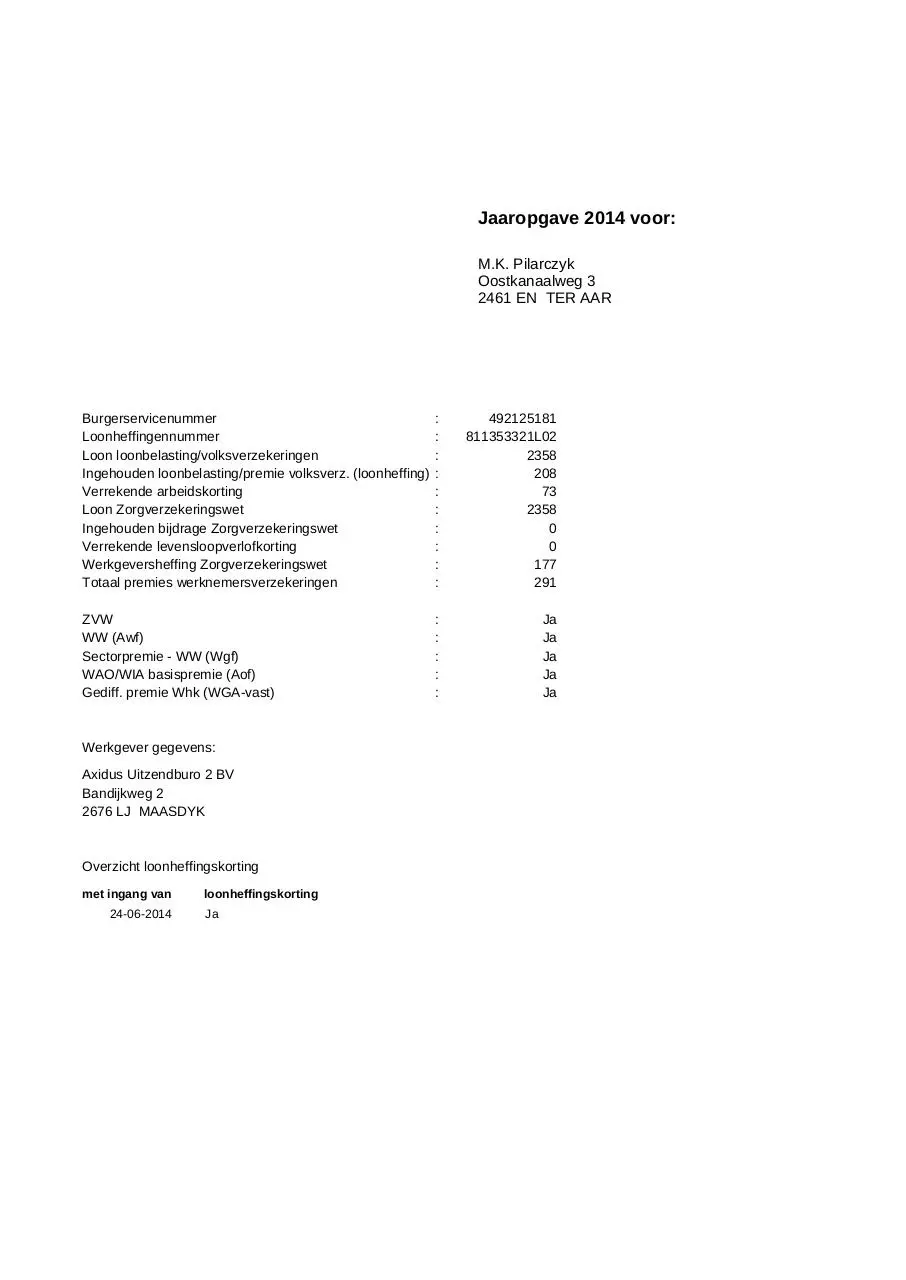 Page 1 of 1, Maciej Pilaryczyk jaaropgave