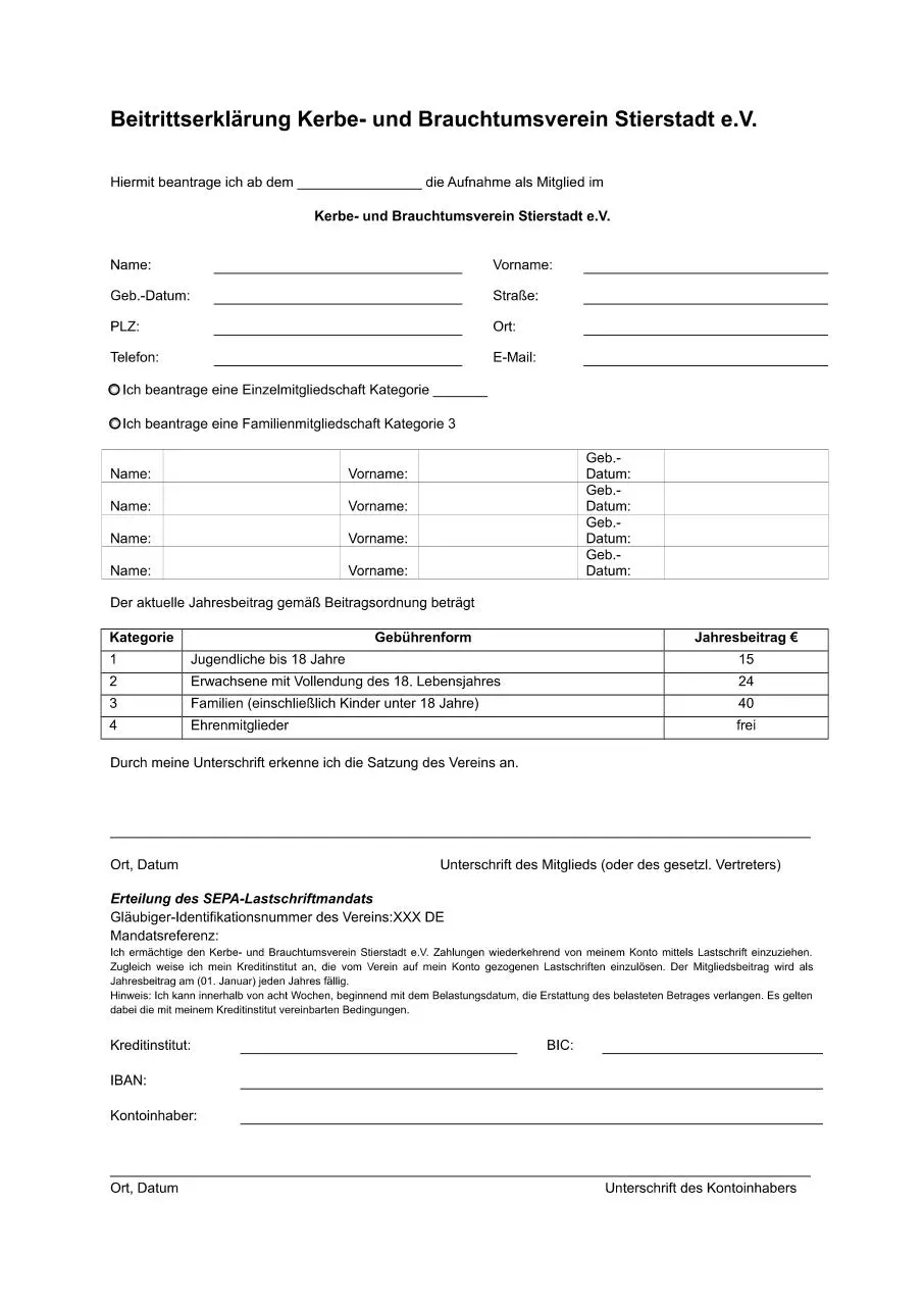 Page 1 of 1, KBST Mitgliedsantrag