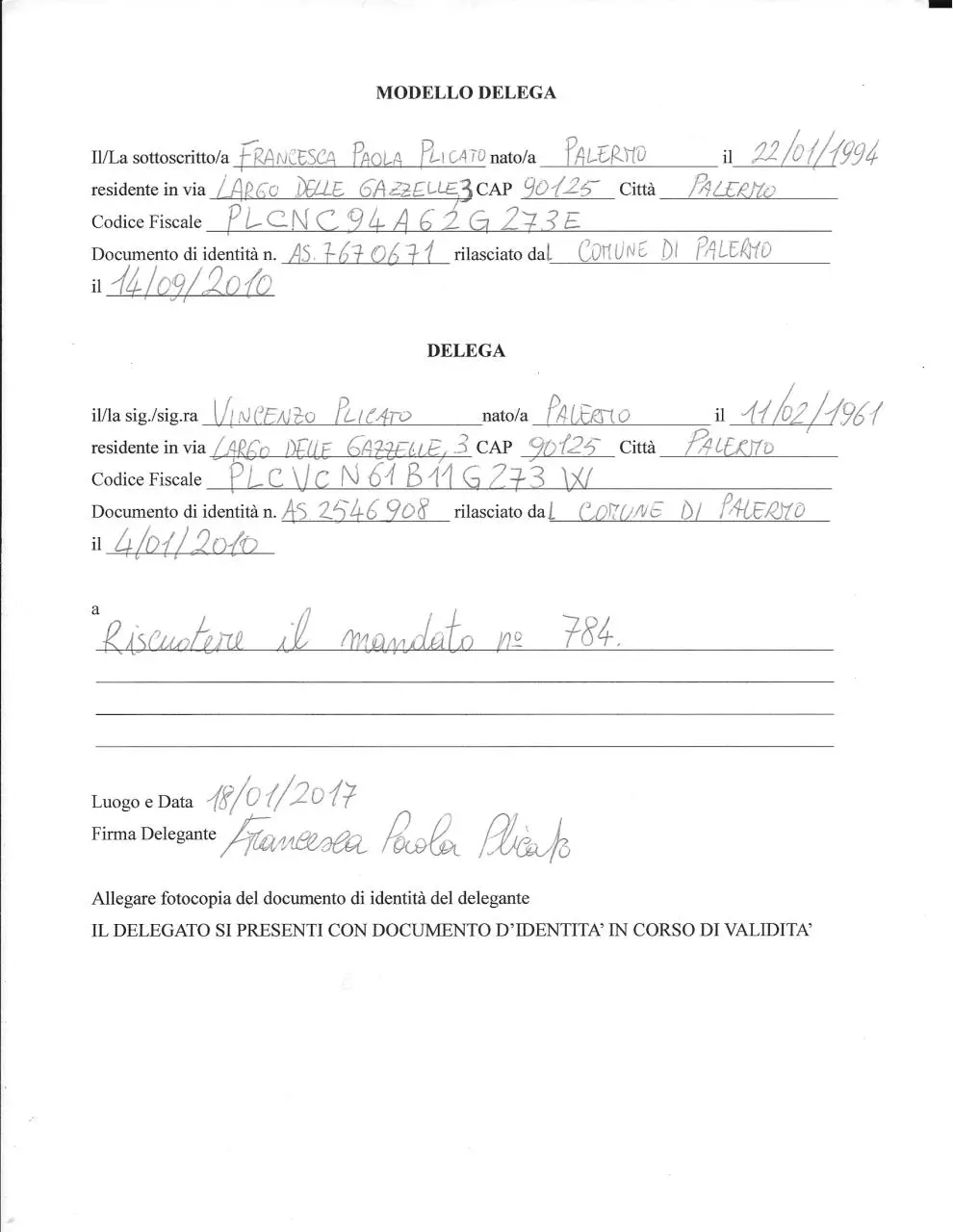 Page 1 of 1, Delega