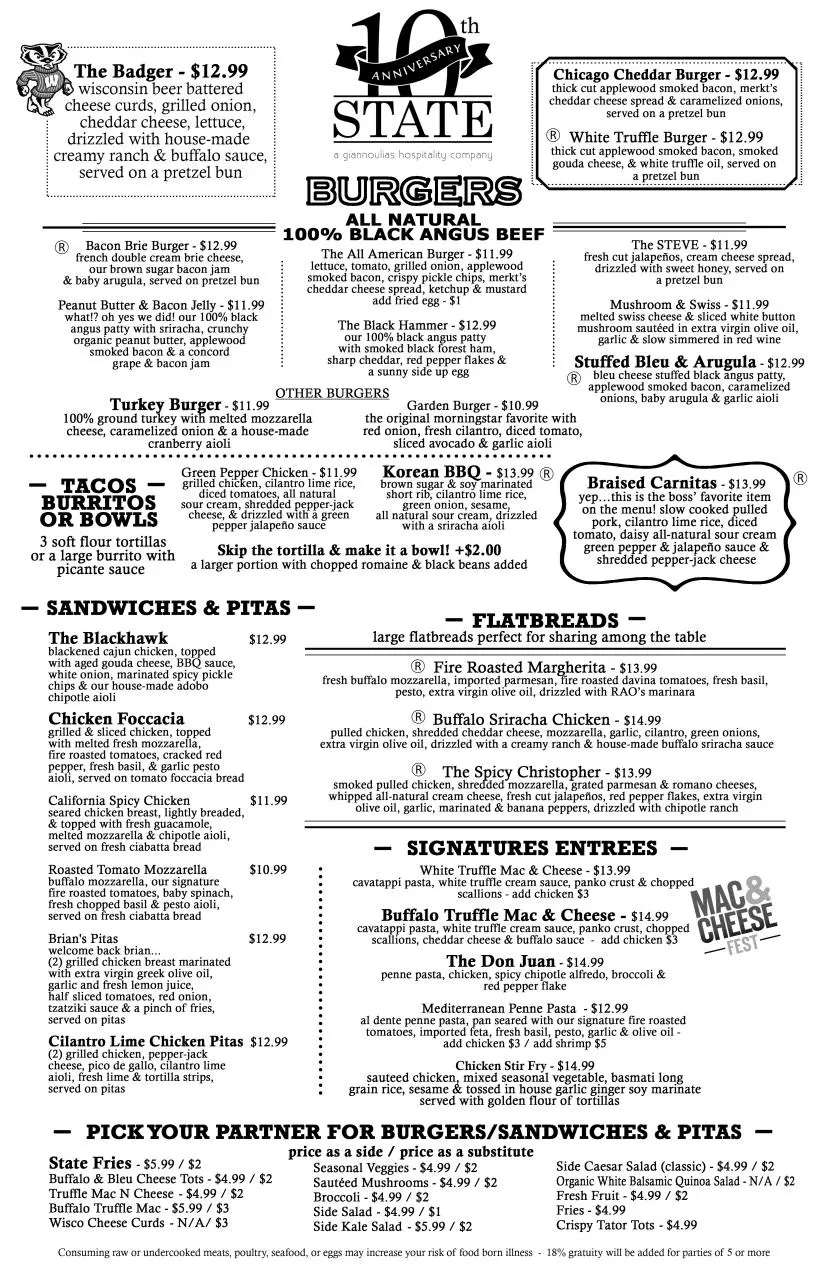 Page 2 of 2, STATE Dinner Menu March 2017