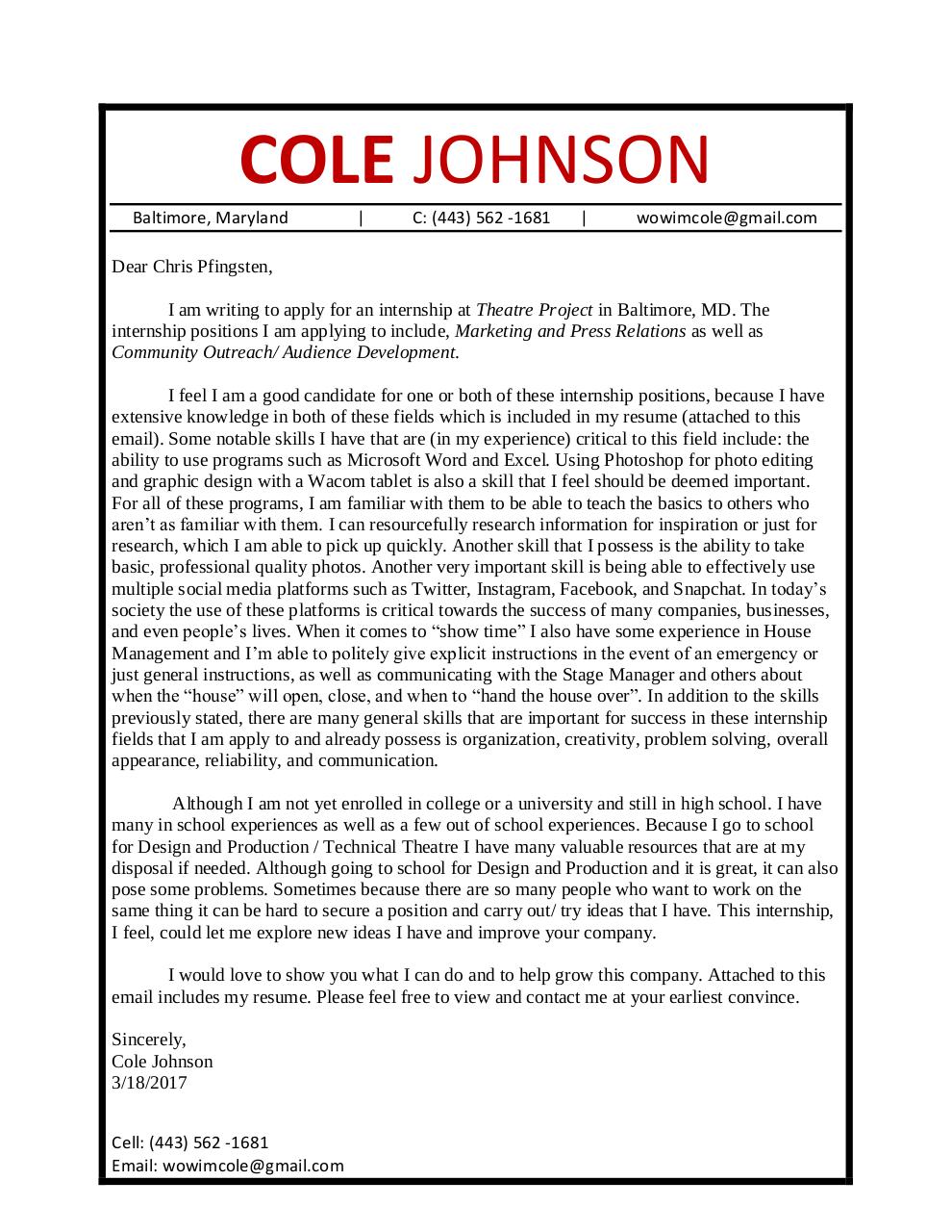 Document preview Cole Johnson - Theatre Project Cover Letter.pdf - page 1/1
