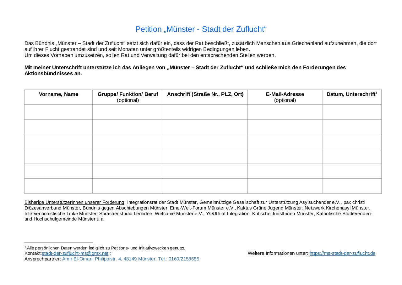 Document preview Unterschriftenliste  MÃ¼nster - Stadt der Zuflucht -1.pdf - page 1/1