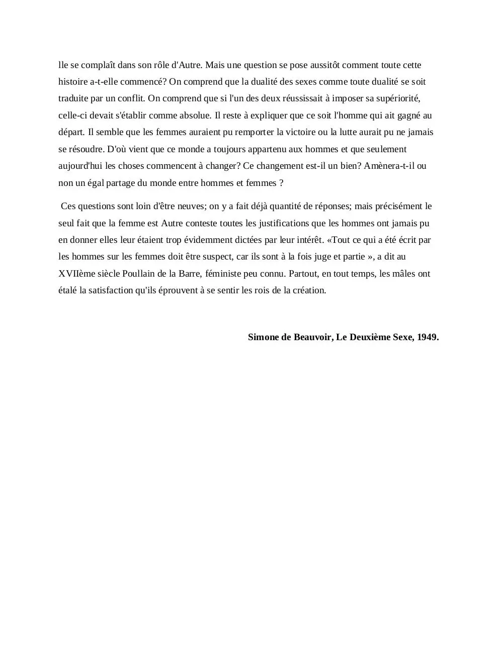 Document preview - Simone de Beauvoir Le Deuxième Sexe Extrait.pdf - Page 1/1