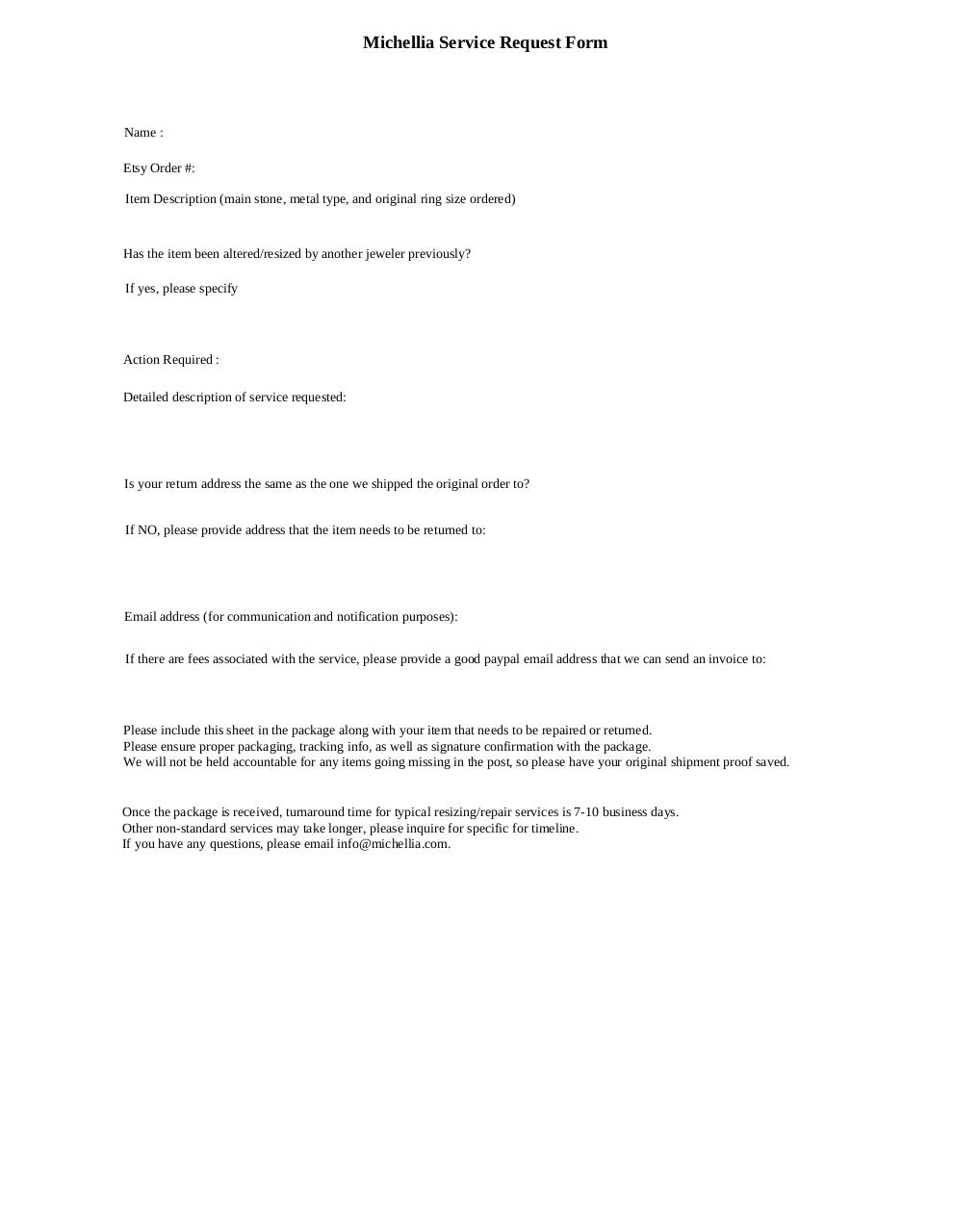 Document preview Michellia Service Request Form.pdf - page 1/1