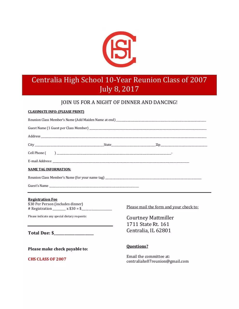 Document preview - chs-2017-class-reunion-registration-form.pdf - Page 1/1