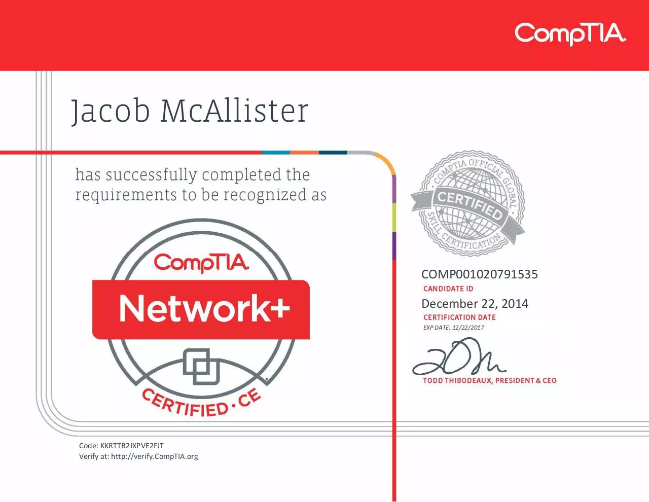 Document preview - CompTIA Network+ ce certificate.pdf - Page 1/1