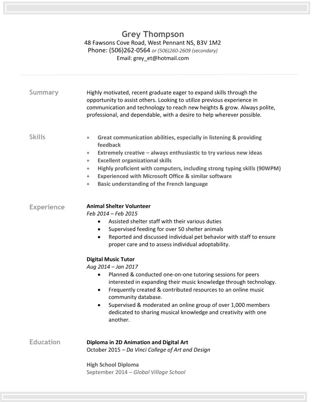 Page 1 of 1, GreyThompson RESUME