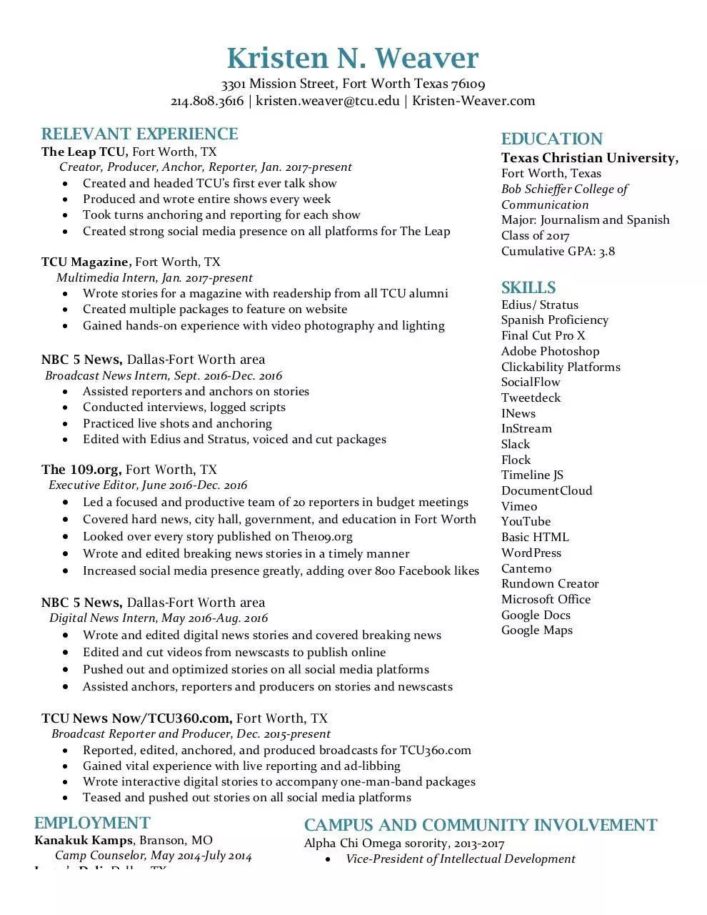 Page 1 of 1, kweavresume