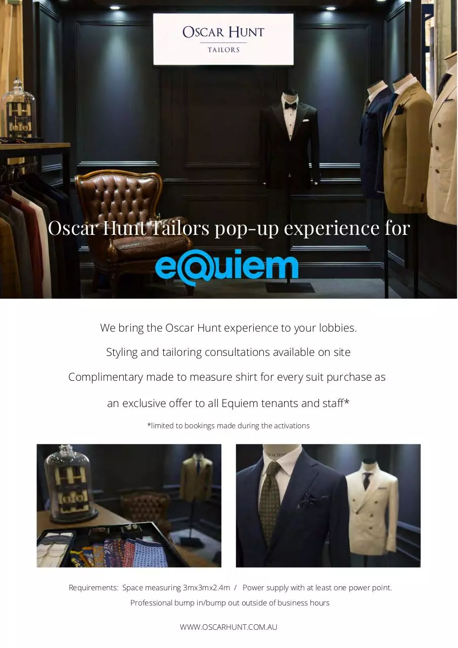 Page 1 of 1, Oscar Hunt Tailors Pop up equiem