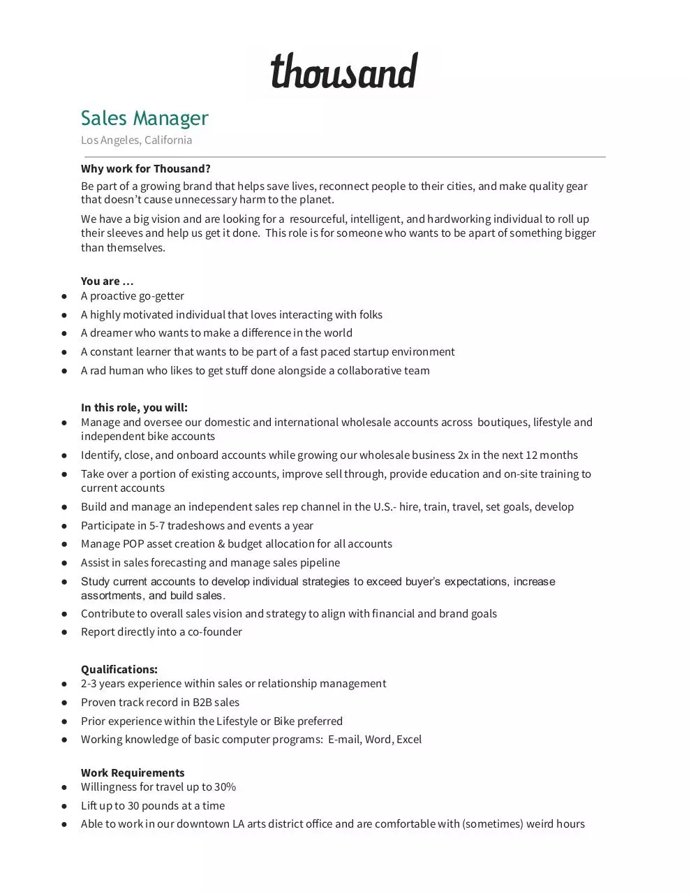 Page 1 of 1, Sales Manager Thousand