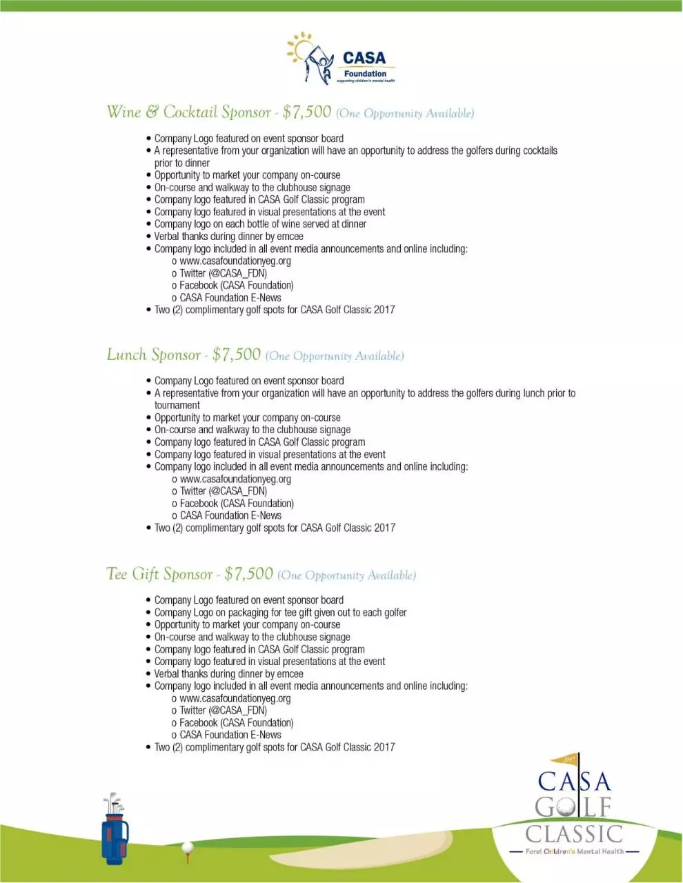 Page 5 of 9, Sponsorship Package CASA Golf Classic