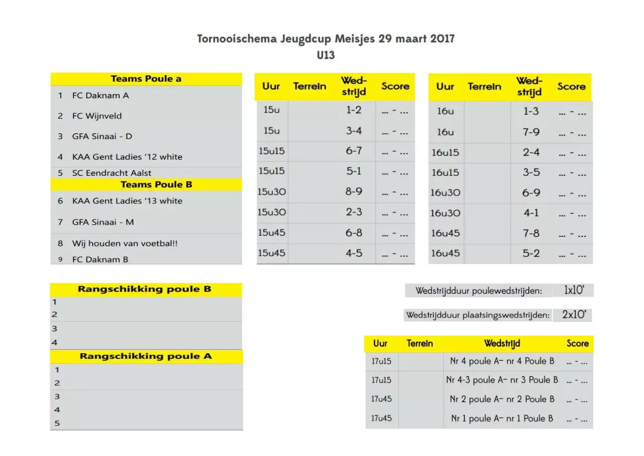 Page 1 of 1, Tornooischema Sinaai U13