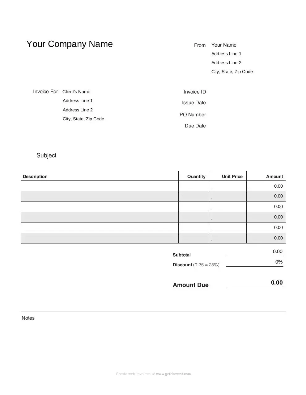 Page 1 of 1, Invoice Template