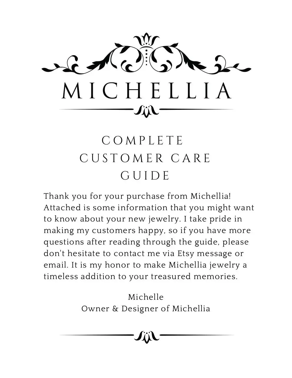 Page 1 of 5, Michellia Customer Care Guide