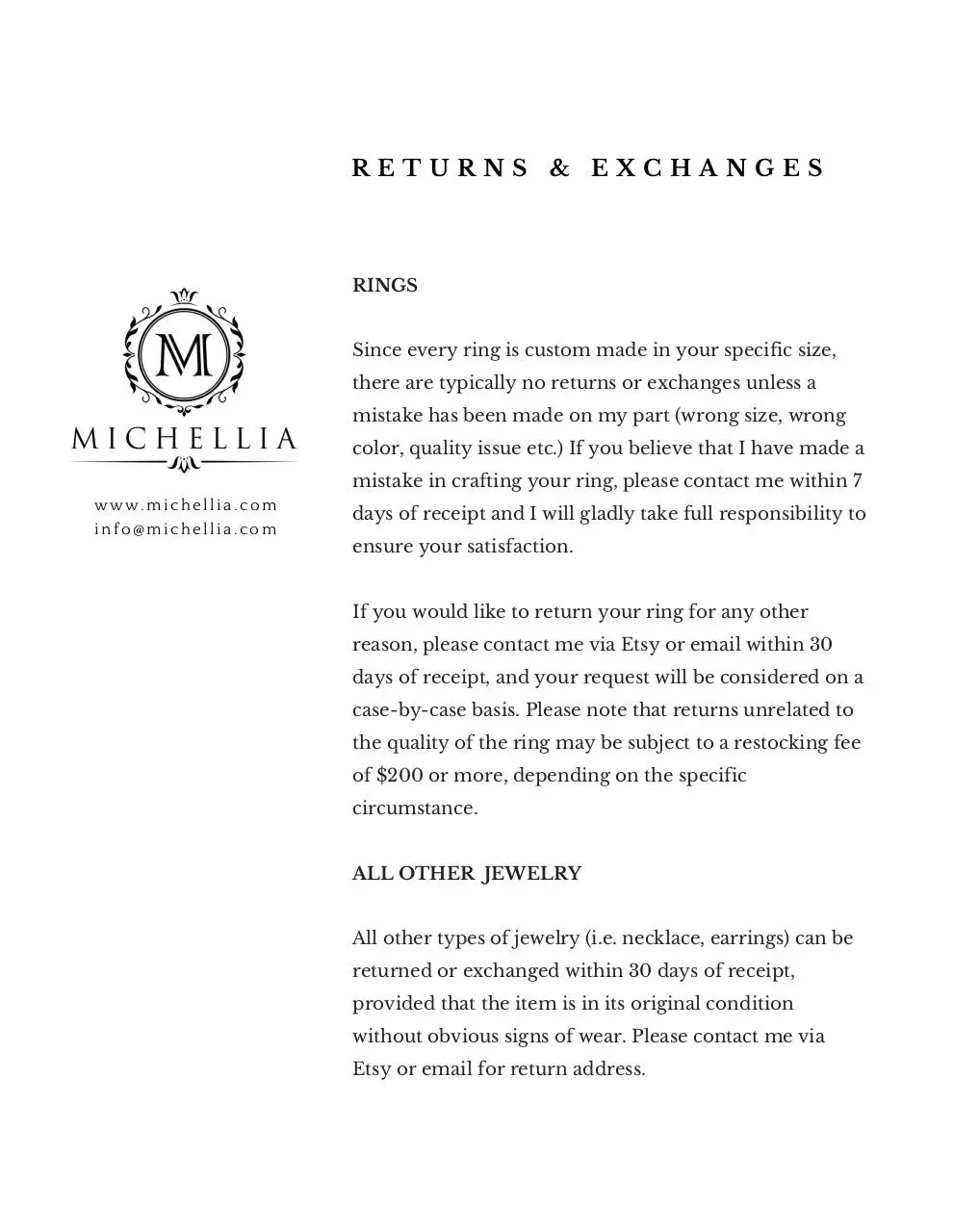 Page 2 of 5, Michellia Customer Care Guide
