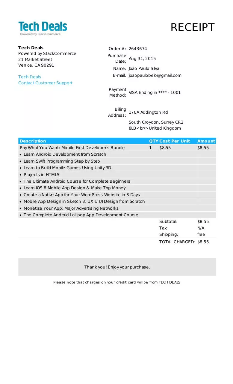 Page 1 of 1, receipt