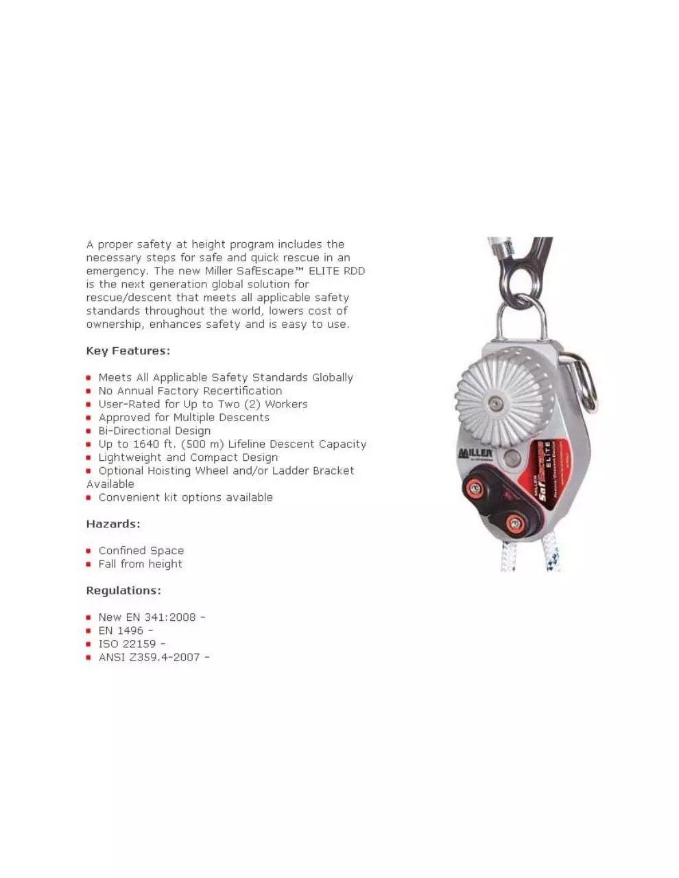 Page 1 of 1, Specs SafEscape ELITE SE