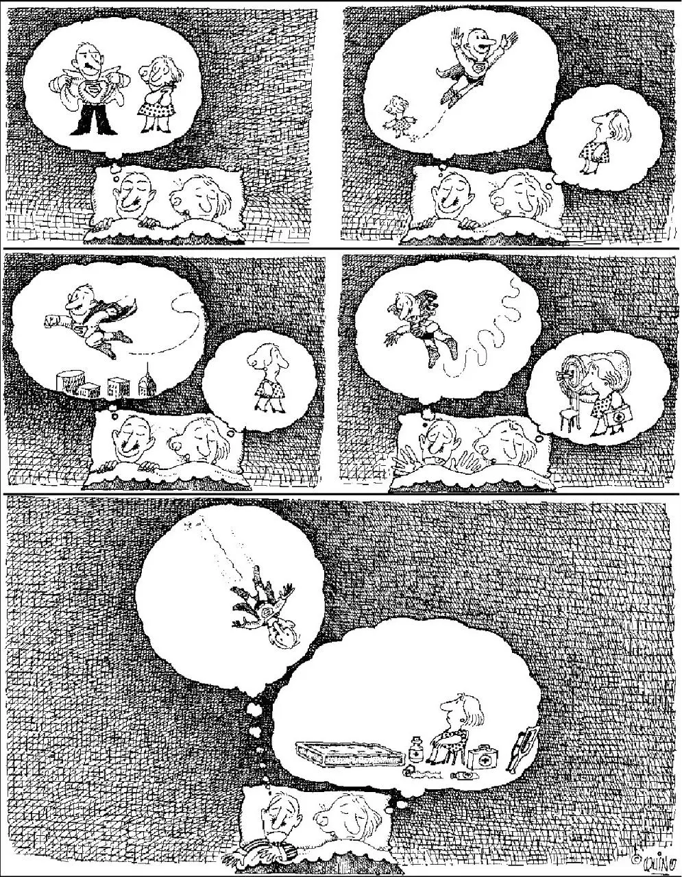 Page 1 of 1, 28) Quino ESSAY [Dangerous dream] (COMIC STRIP)