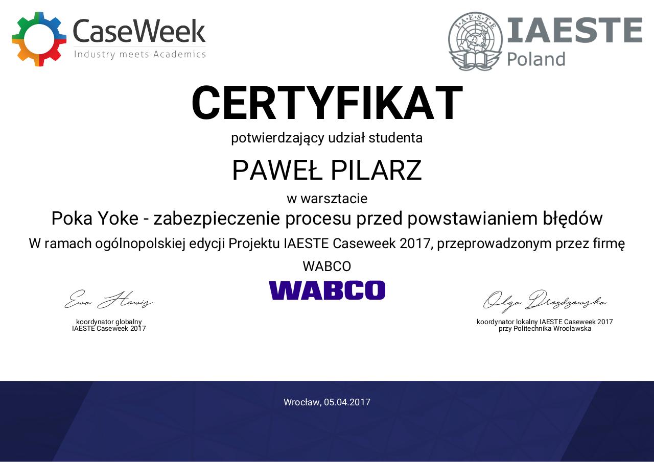 Document preview Certyfikat PaweÅ‚ Pilarz - Poka Yoke.pdf - page 1/1
