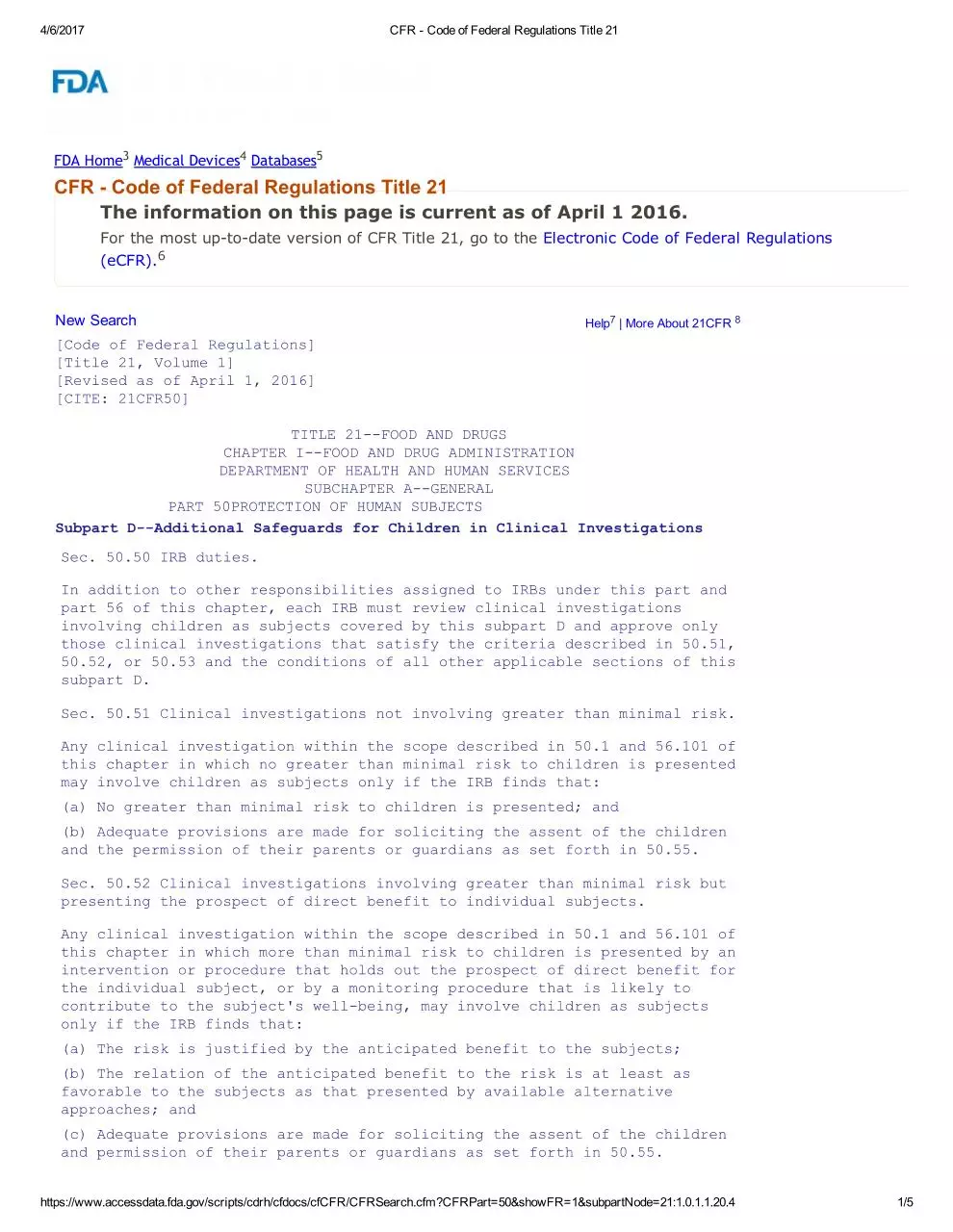 Page 1 of 5, CFR Code of Federal Regulations Title 21
