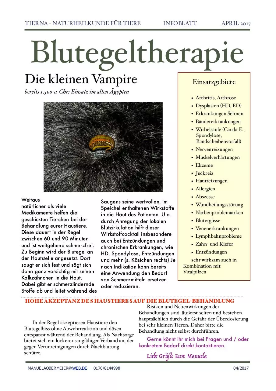 Page 1 of 1, Infoblatt Blutegel