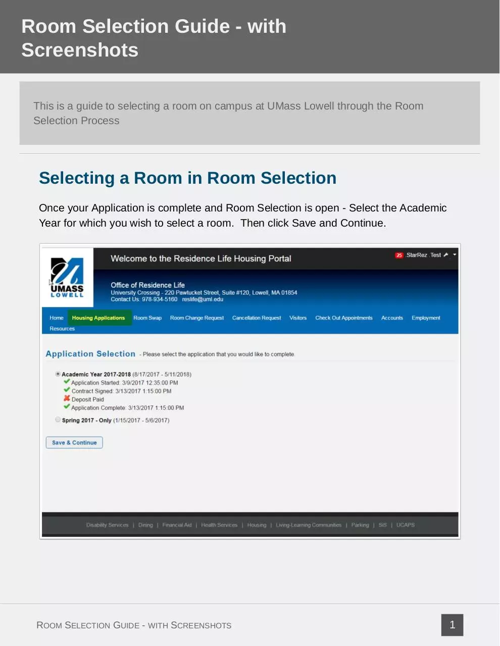 Page 1 of 23, Selecting a Room in Room Selection