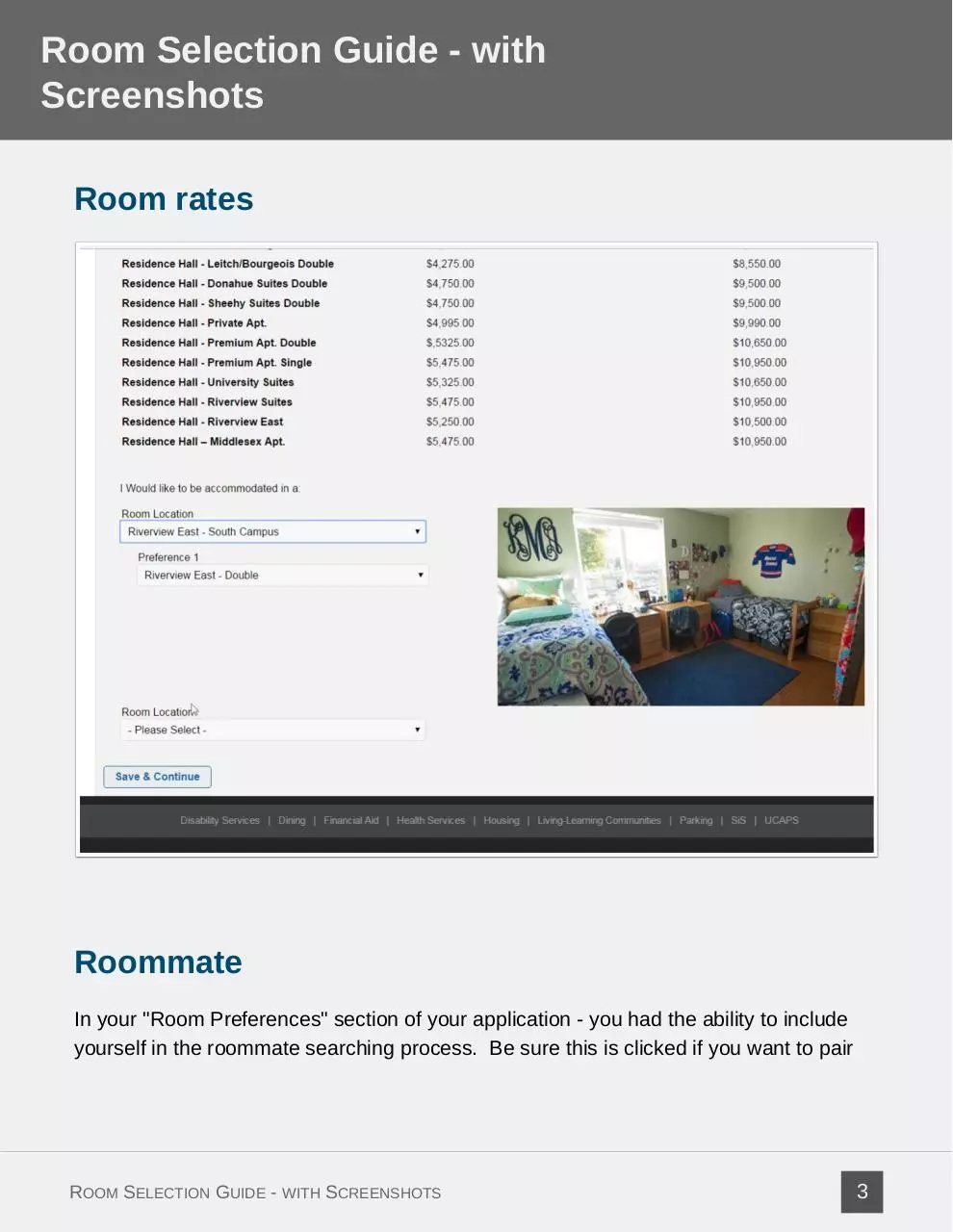 Page 3 of 23, Selecting a Room in Room Selection