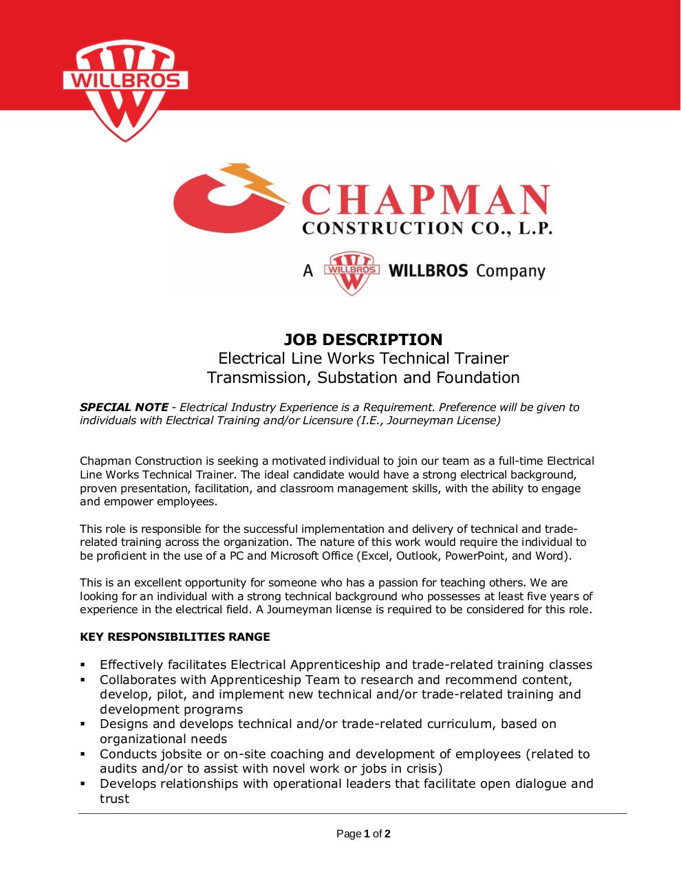 Document preview Technical Trainer_Chapman Construction.pdf - page 1/2