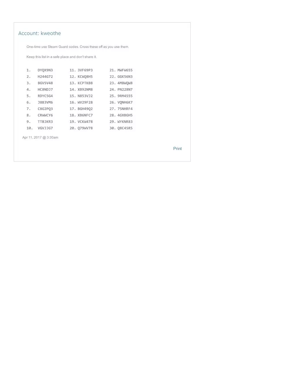 Page 1 of 1, kweothe backup codes