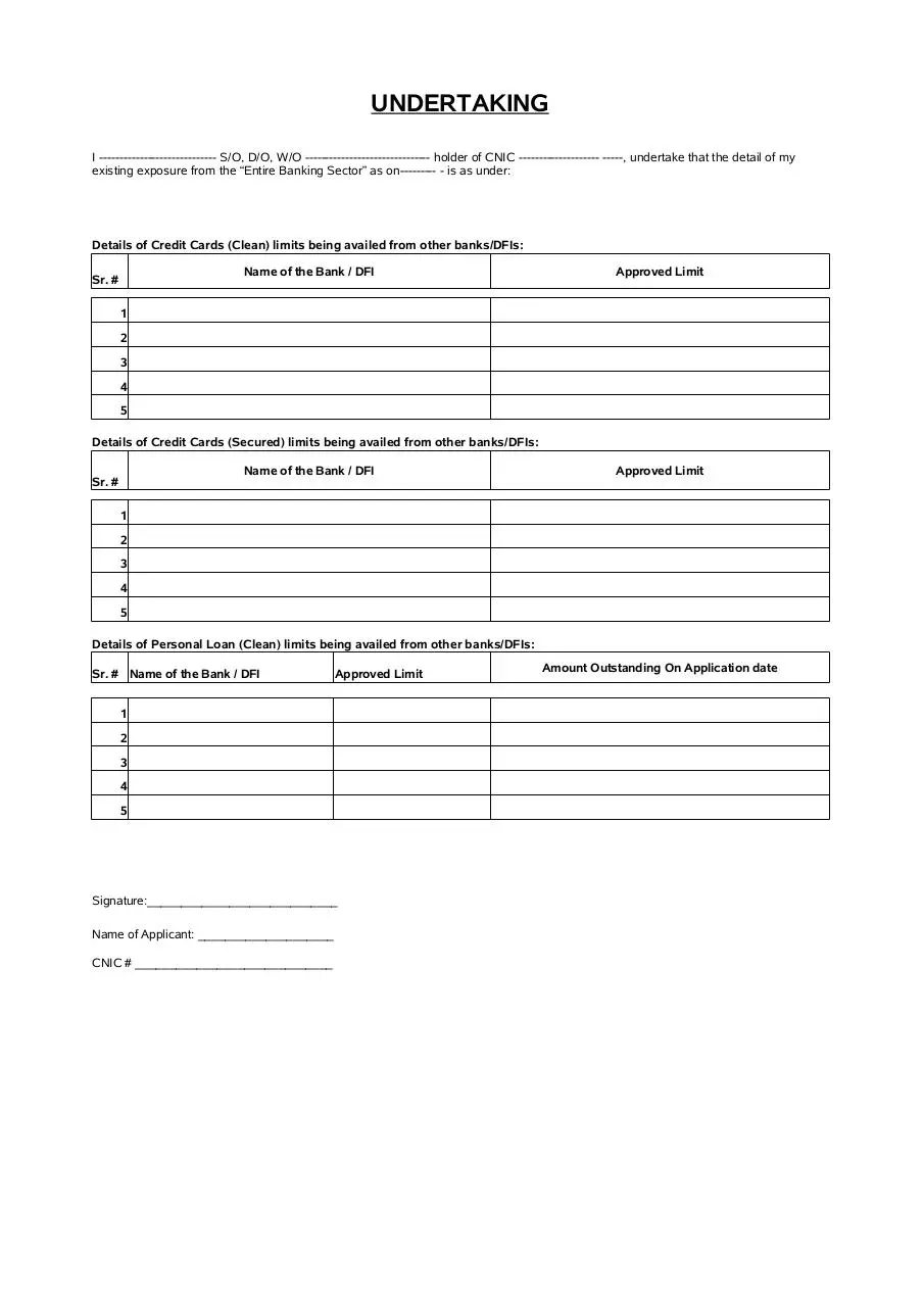 Page 1 of 3, sbp undertaking (credit card loan)