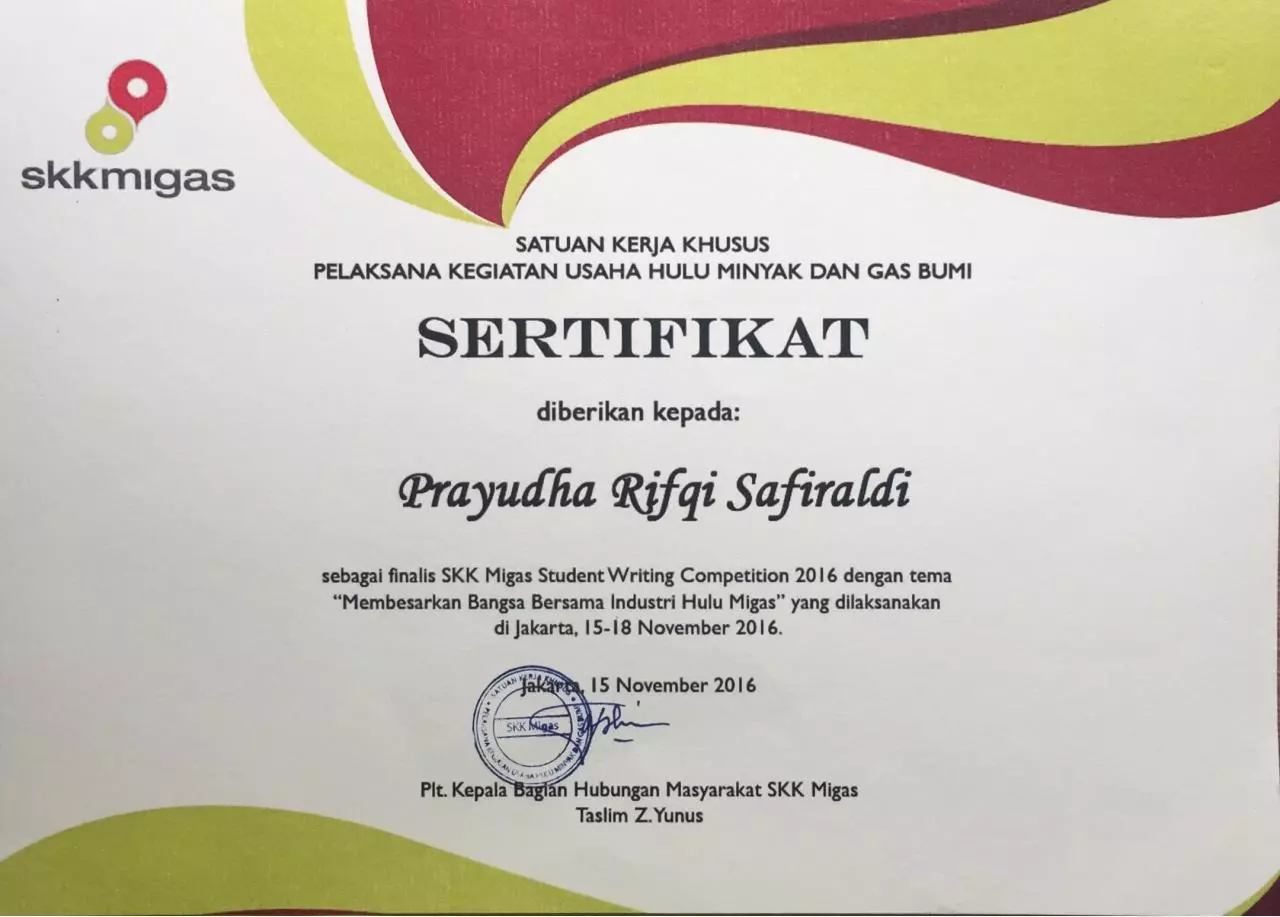 Page 1 of 1, writing competition certificate