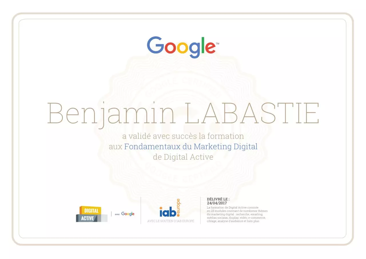 Page 1 of 1, Certification Digital Active