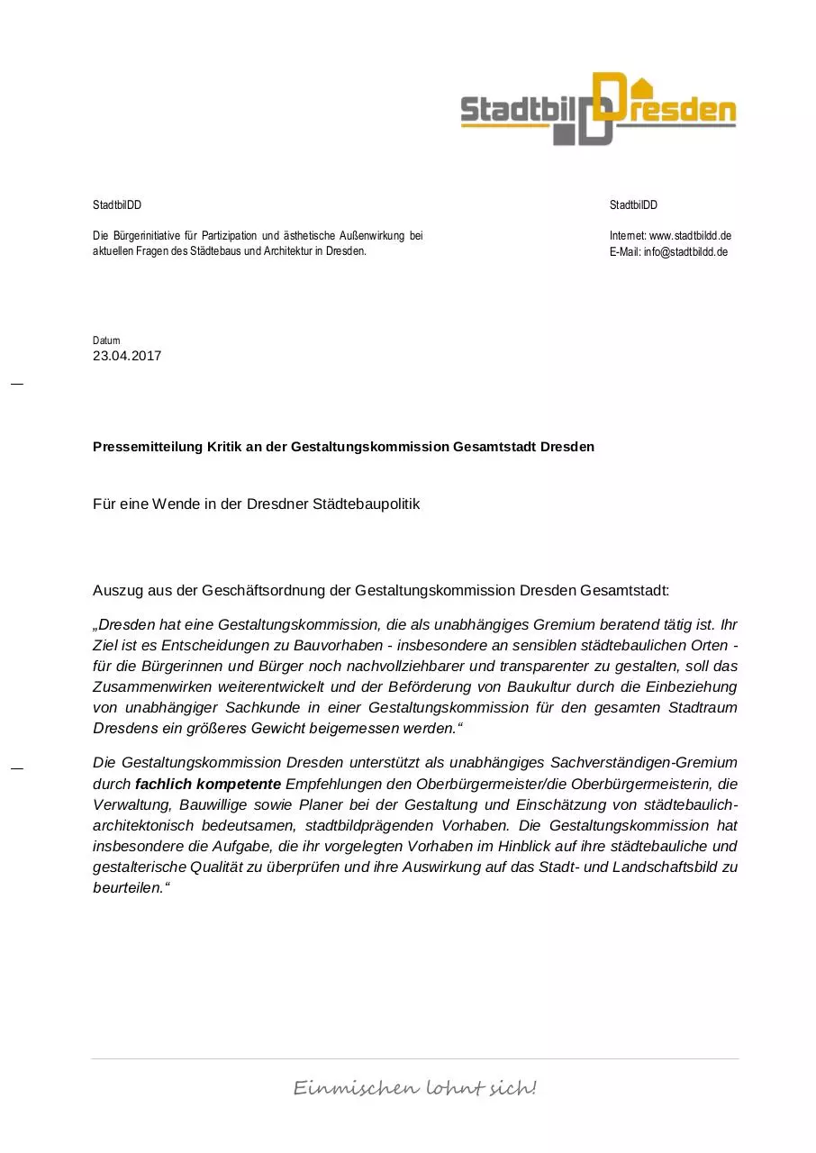 Page 1 of 3, PM zur Gestaltungskommis Dresden Gesamtstadt