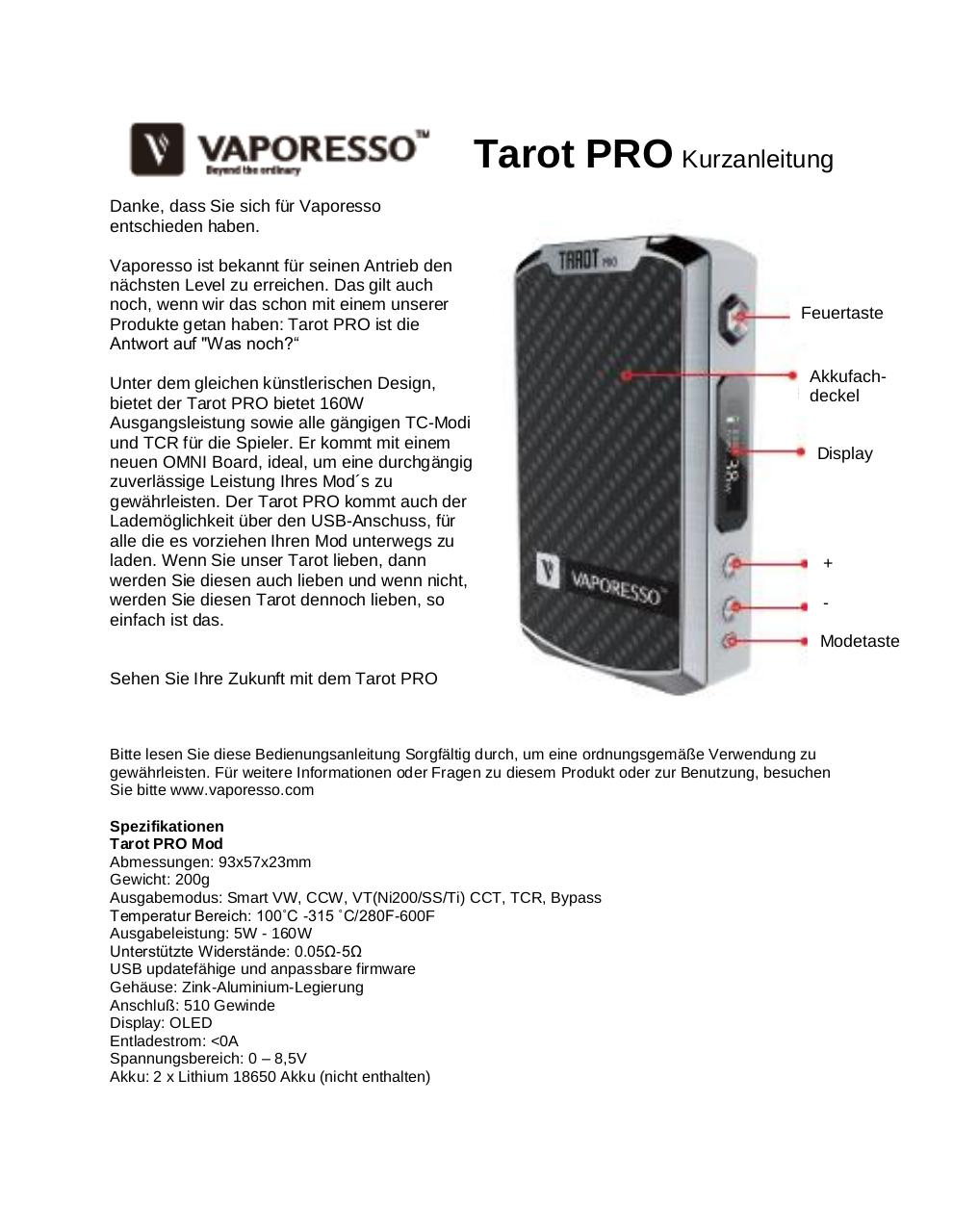 Document preview Tarot Pro german.pdf - page 1/4