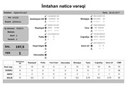 Page 1, İmtahan nəticə vərəqi (6 cı sinif)