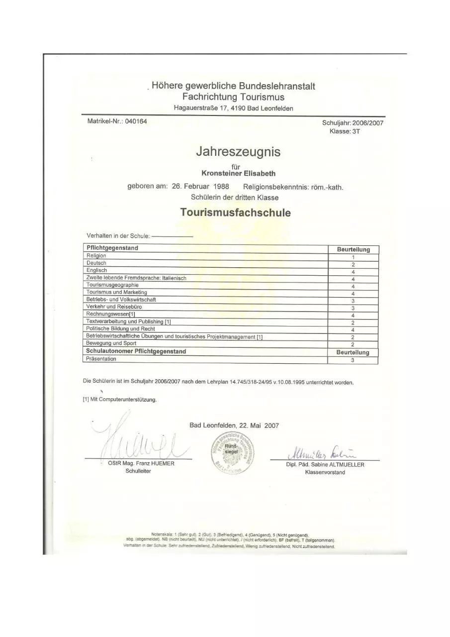 Page 2 of 3, Tourismusschule Zeugnisse