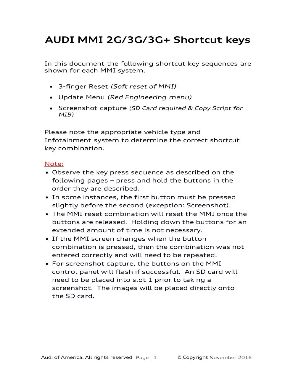 Page 1 of 13, mmi shortcut keys