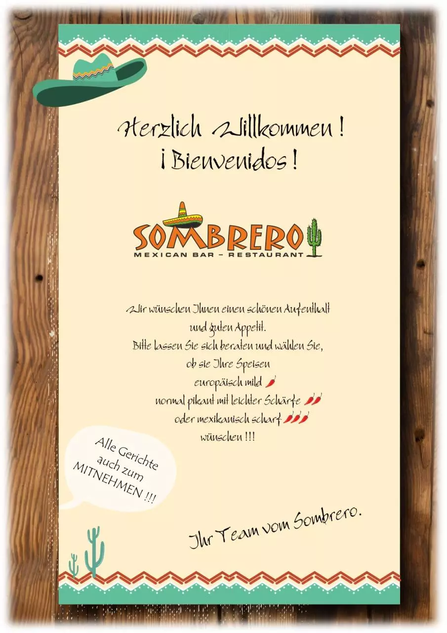 Page 1 of 14, Speisekarte Sombrero