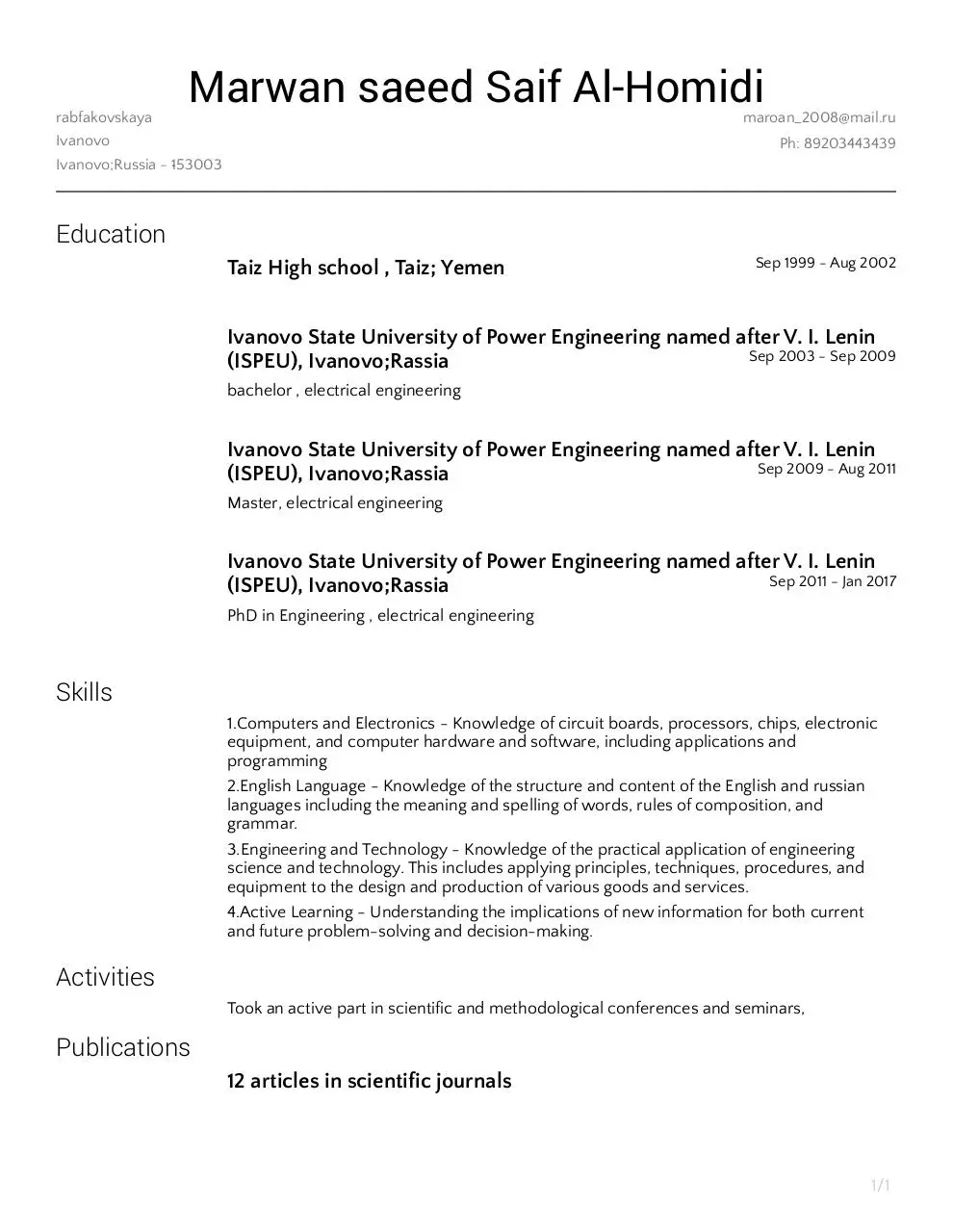 Document preview - My Resume.pdf - Page 1/1