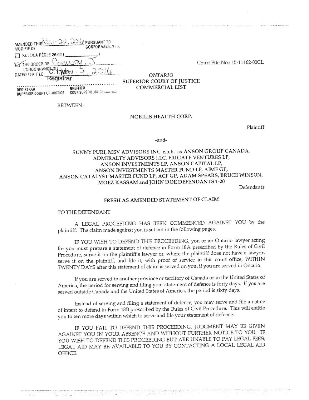 Page 1 of 78, Nobilis Statement of Claim