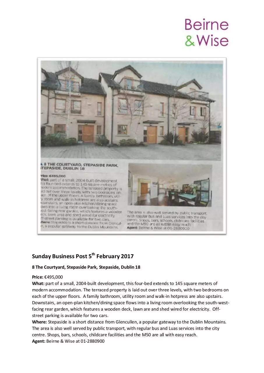 Page 1 of 1, 8 The Courtyard Sunday Business Post 5th February 2017
